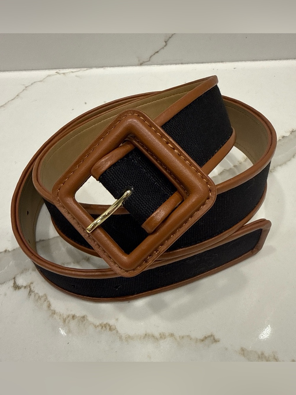 Talbots Brown & Black Leather Trimmed Grossgrain Buckle Sz M NWD